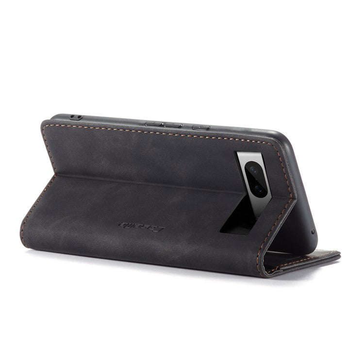 CASEME 013 Series For Google Pixel 8 Case Magnetic PU Leather Phone Cover with Stand - Black