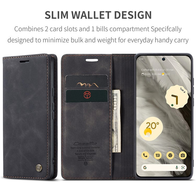 CASEME 013 Series For Google Pixel 8 Case Magnetic PU Leather Phone Cover with Stand - Black