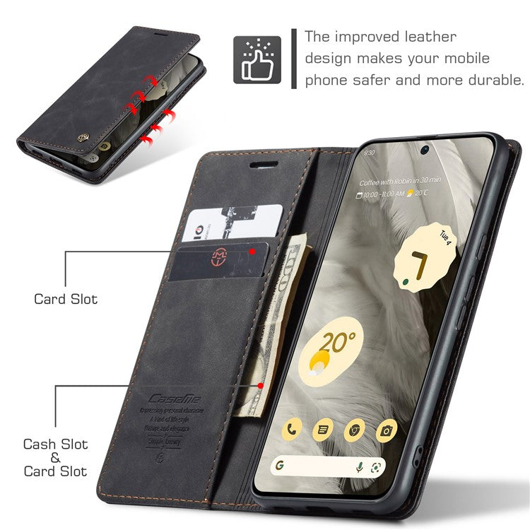 CASEME 013 Series For Google Pixel 8 Case Magnetic PU Leather Phone Cover with Stand - Black
