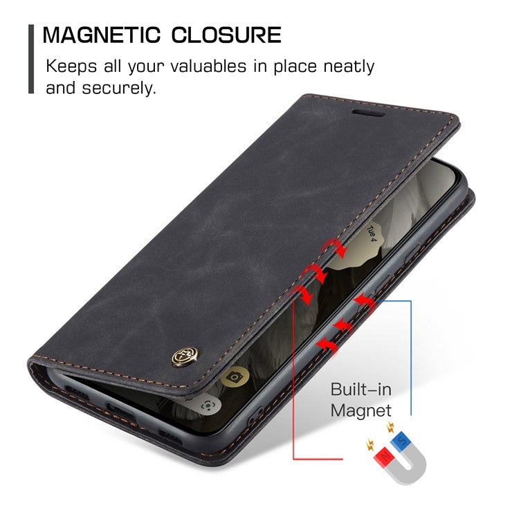 CASEME 013 Series For Google Pixel 8 Case Magnetic PU Leather Phone Cover with Stand - Black