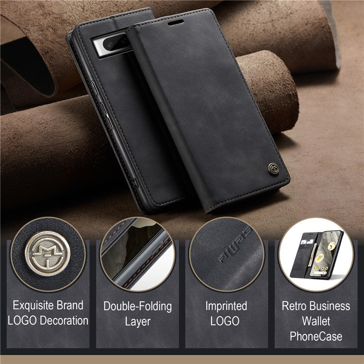 CASEME 013 Series For Google Pixel 8 Case Magnetic PU Leather Phone Cover with Stand - Black