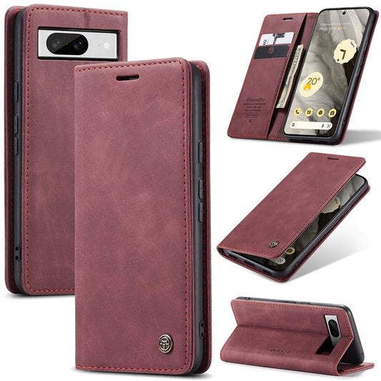 CASEME 013 Series For Google Pixel 8 Case Magnetic PU Leather Phone Cover with Stand - Red
