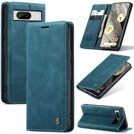 CASEME 013 Series For Google Pixel 8 Case Magnetic PU Leather Phone Cover with Stand - Blue