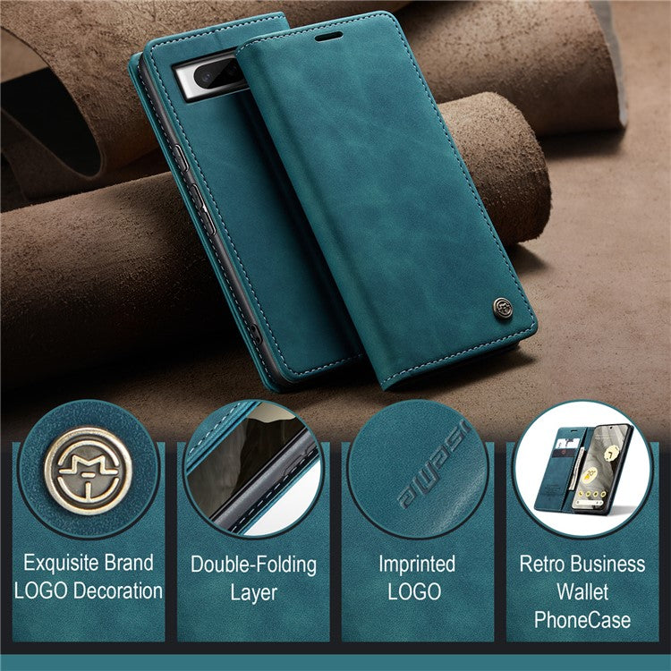 CASEME 013 Series For Google Pixel 8 Case Magnetic PU Leather Phone Cover with Stand - Blue