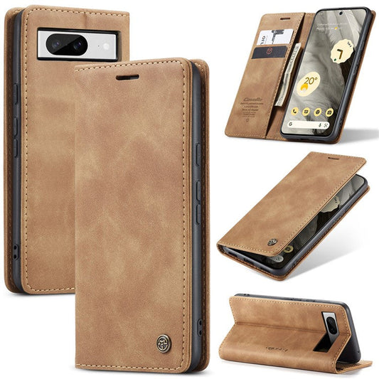 CASEME 013 Series For Google Pixel 8 Case Magnetic PU Leather Phone Cover with Stand - Brown