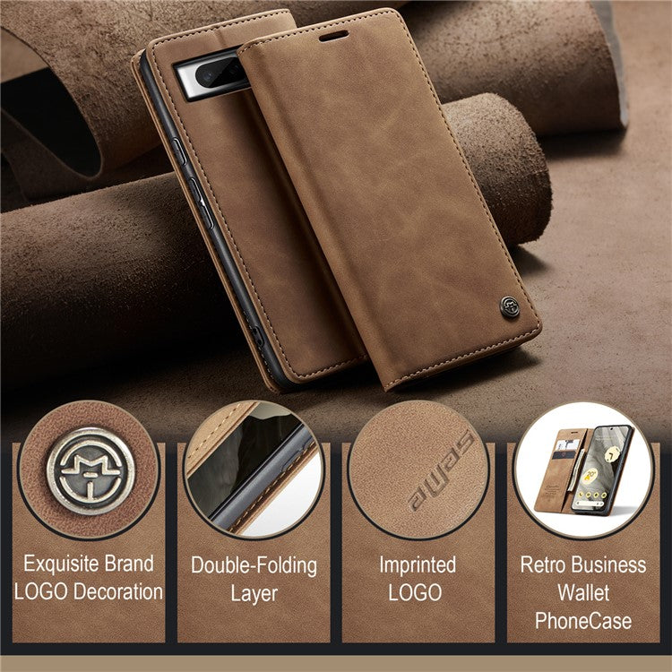 CASEME 013 Series For Google Pixel 8 Case Magnetic PU Leather Phone Cover with Stand - Brown