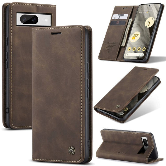 CASEME 013 Series For Google Pixel 8 Case Magnetic PU Leather Phone Cover with Stand - Coffee