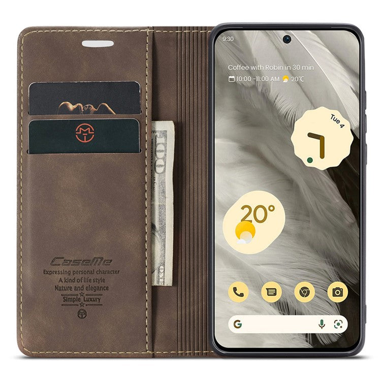CASEME 013 Series For Google Pixel 8 Case Magnetic PU Leather Phone Cover with Stand - Coffee