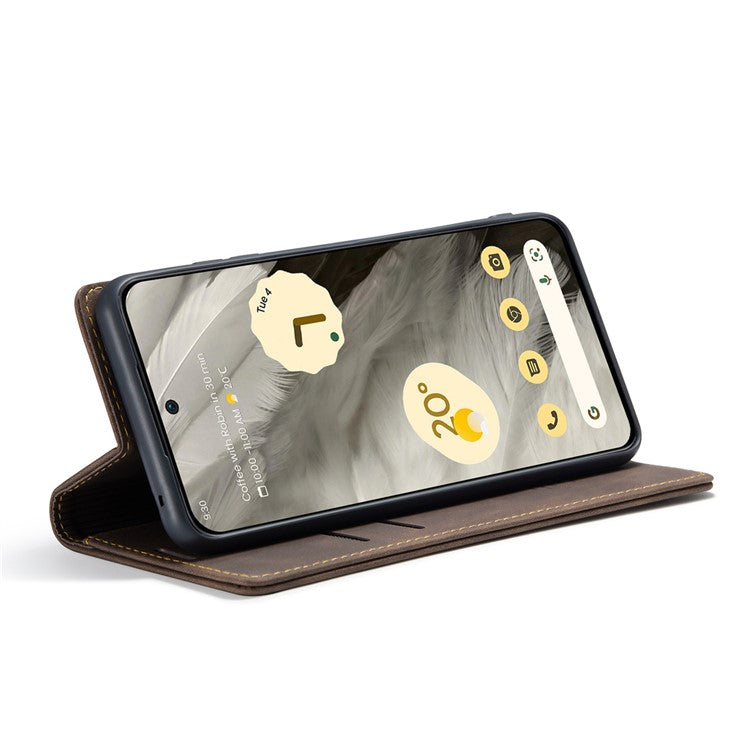 CASEME 013 Series For Google Pixel 8 Case Magnetic PU Leather Phone Cover with Stand - Coffee