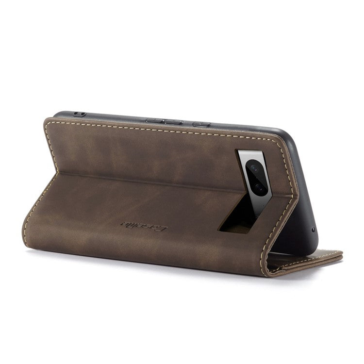 CASEME 013 Series For Google Pixel 8 Case Magnetic PU Leather Phone Cover with Stand - Coffee
