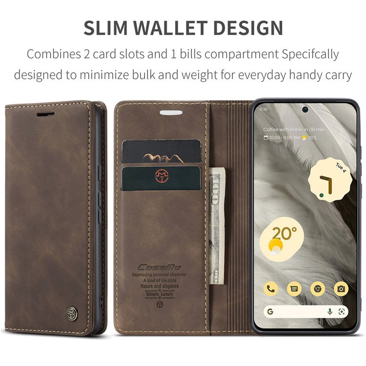 CASEME 013 Series For Google Pixel 8 Case Magnetic PU Leather Phone Cover with Stand - Coffee
