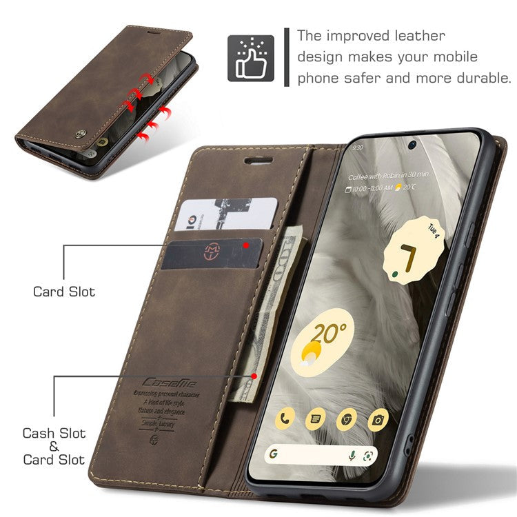 CASEME 013 Series For Google Pixel 8 Case Magnetic PU Leather Phone Cover with Stand - Coffee
