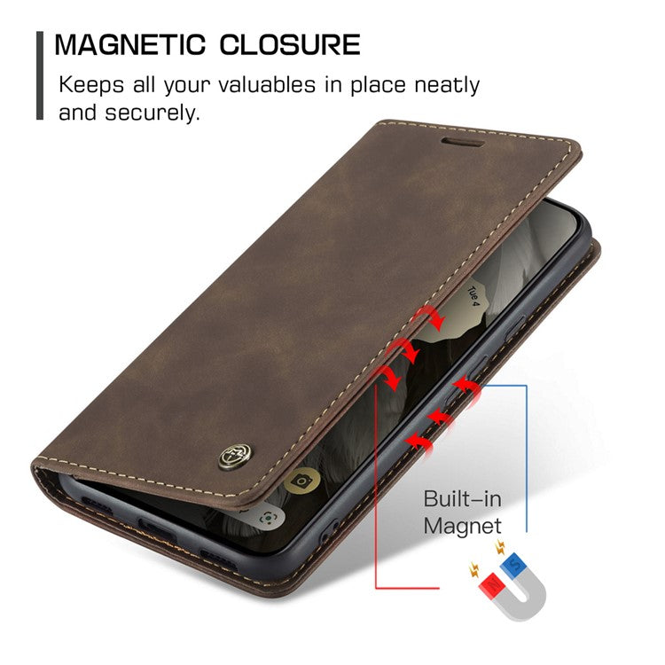 CASEME 013 Series For Google Pixel 8 Case Magnetic PU Leather Phone Cover with Stand - Coffee