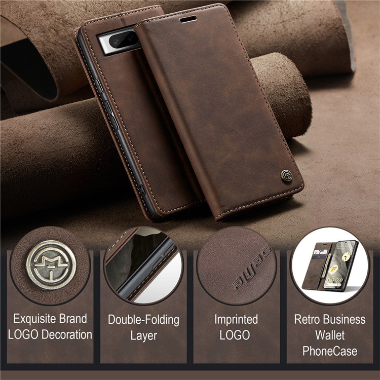 CASEME 013 Series For Google Pixel 8 Case Magnetic PU Leather Phone Cover with Stand - Coffee