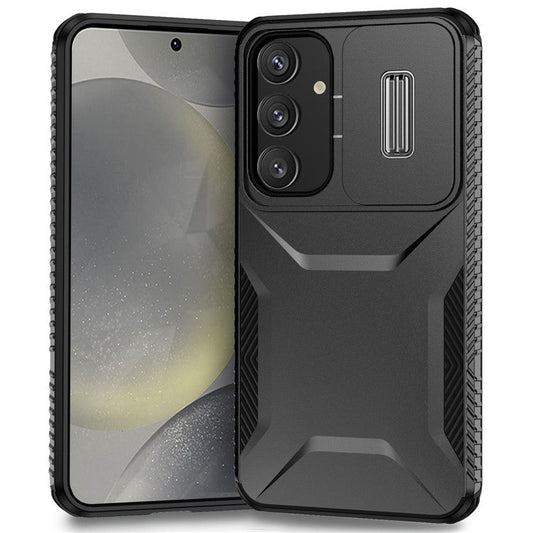 For Samsung Galaxy S24 Case Slide Lens Cover TPU+PC Phone Shell - Black
