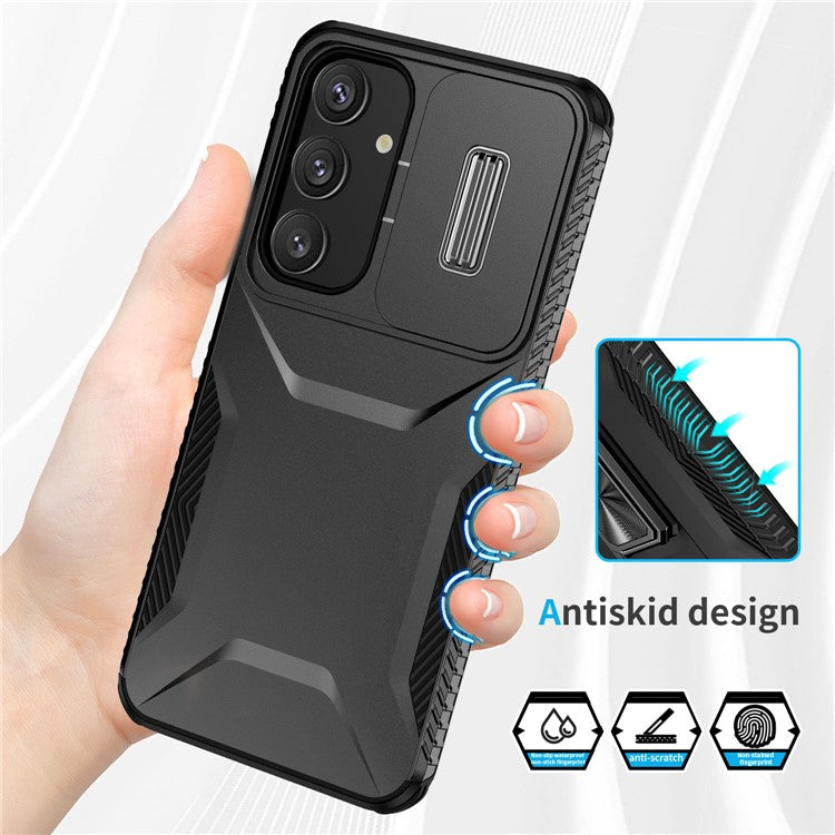 For Samsung Galaxy S24 Case Slide Lens Cover TPU+PC Phone Shell - Black