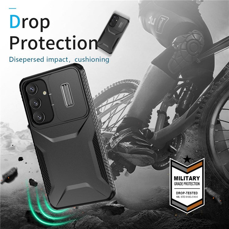 For Samsung Galaxy S24 Case Slide Lens Cover TPU+PC Phone Shell - Black