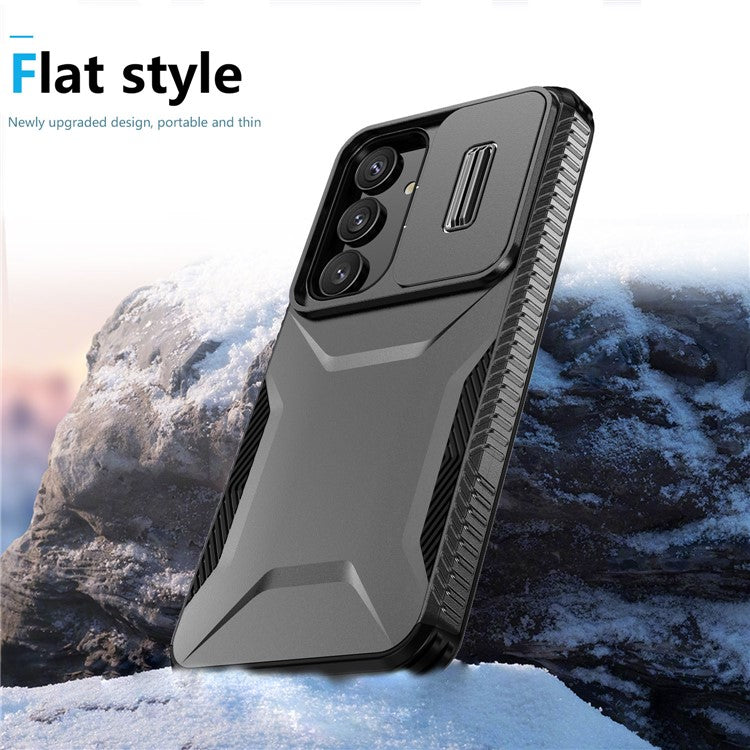 For Samsung Galaxy S24 Case Slide Lens Cover TPU+PC Phone Shell - Black