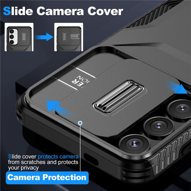 For Samsung Galaxy S24 Case Slide Lens Cover TPU+PC Phone Shell - Black