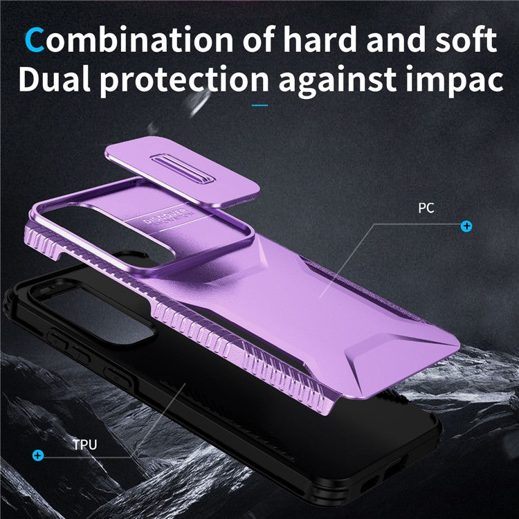 For Samsung Galaxy S24 Case Slide Lens Cover TPU+PC Phone Shell - Purple