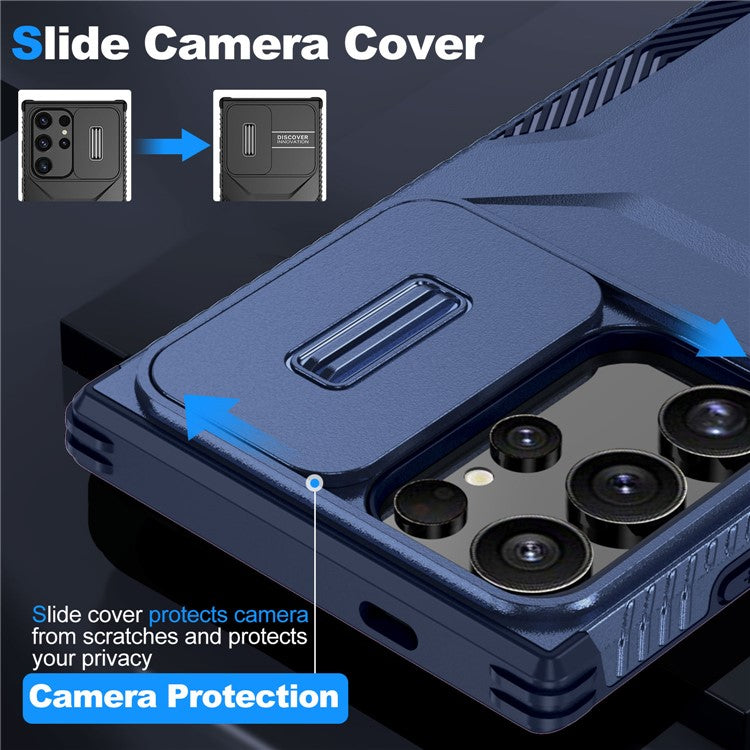 For Samsung Galaxy S24 Ultra Case Camshield TPU+PC Protective Phone Cover - Blue
