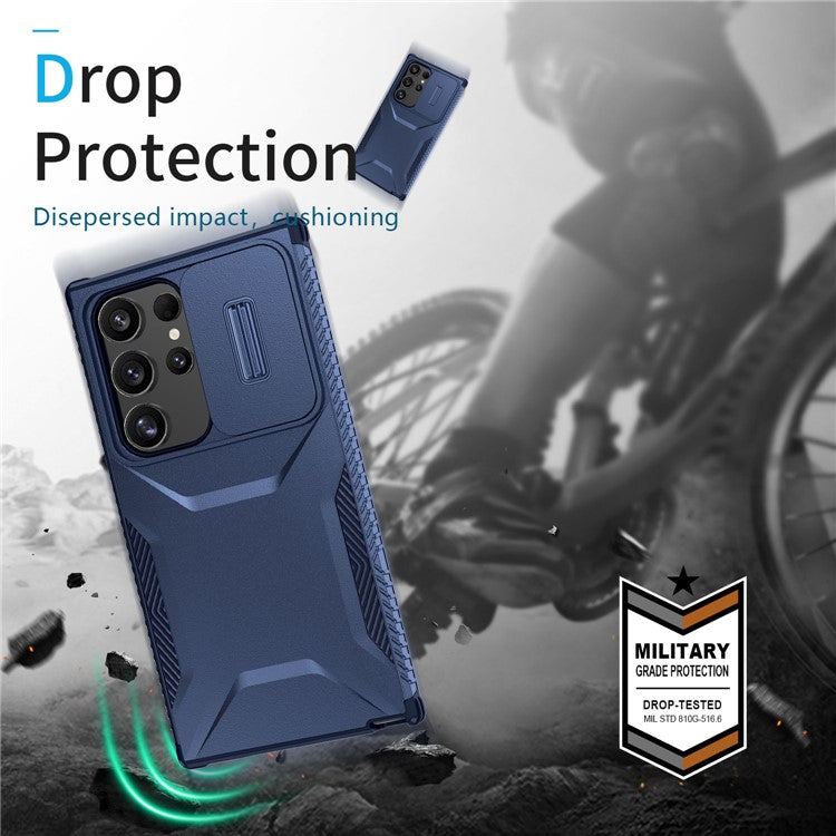 For Samsung Galaxy S24 Ultra Case Camshield TPU+PC Protective Phone Cover - Blue