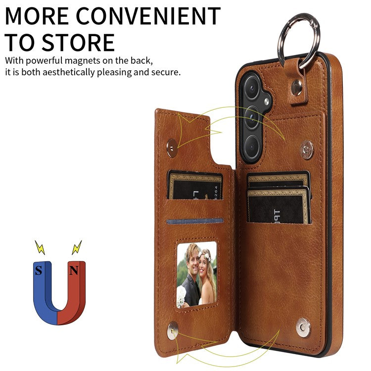 003 For Samsung Galaxy A55 5G Case Card Slots Ring Kickstand PU Leather+TPU Phone Cover - Brown