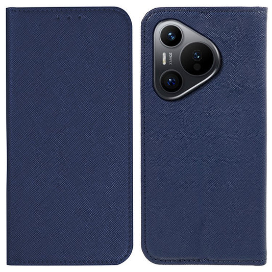 For Huawei Pura 70 Case Cross Texture Leather Flip Phone Cover Magnetic Absorption - Dark Blue
