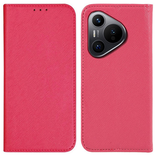 For Huawei Pura 70 Case Cross Texture Leather Flip Phone Cover Magnetic Absorption - Pink