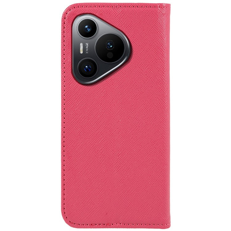 For Huawei Pura 70 Case Cross Texture Leather Flip Phone Cover Magnetic Absorption - Pink