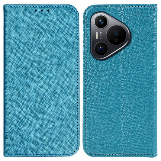 For Huawei Pura 70 Case Cross Texture Leather Flip Phone Cover Magnetic Absorption - Sky Blue