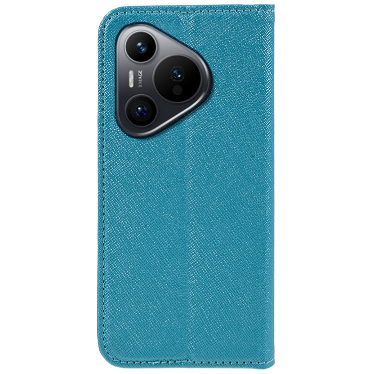 For Huawei Pura 70 Case Cross Texture Leather Flip Phone Cover Magnetic Absorption - Sky Blue