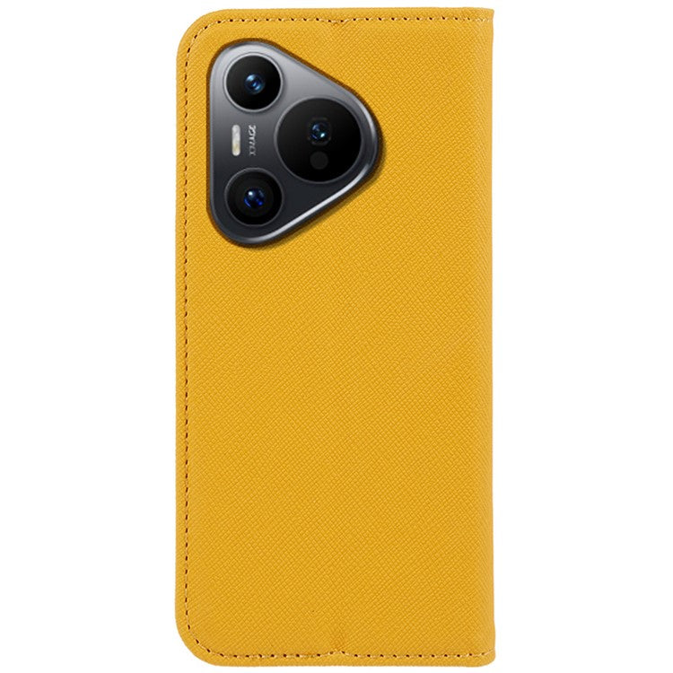For Huawei Pura 70 Case Cross Texture Leather Flip Phone Cover Magnetic Absorption - Yellow