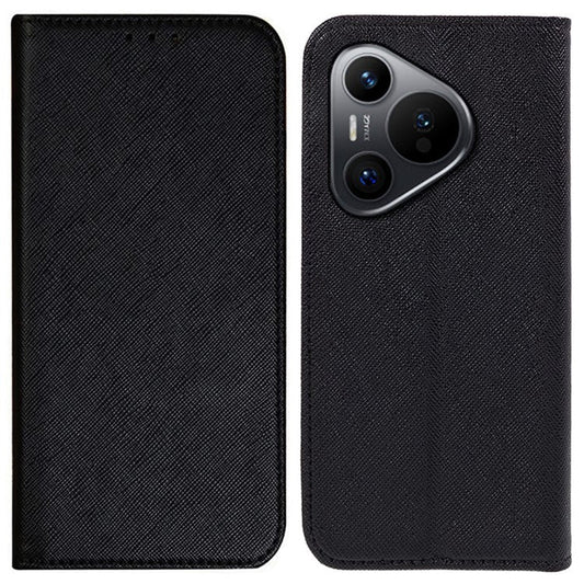 For Huawei Pura 70 Case Cross Texture Leather Flip Phone Cover Magnetic Absorption - Black