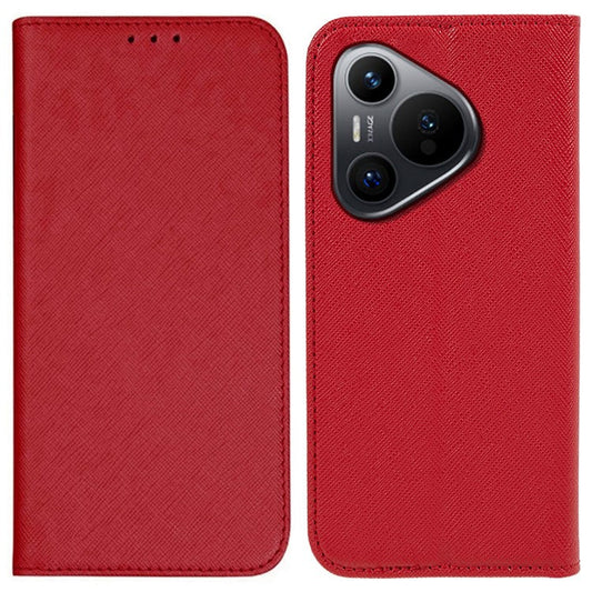 For Huawei Pura 70 Case Cross Texture Leather Flip Phone Cover Magnetic Absorption - Red