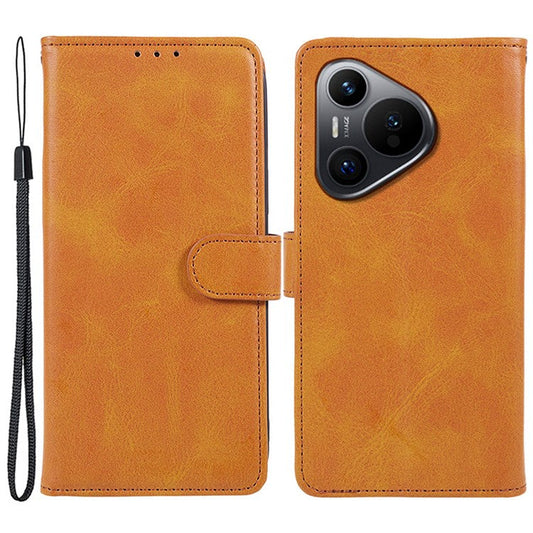 For Huawei Pura 70 Stand Case Calf Texture Leather Phone Cover with Wallet - Khaki