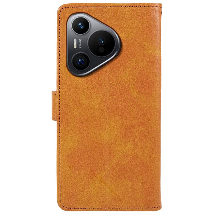 For Huawei Pura 70 Stand Case Calf Texture Leather Phone Cover with Wallet - Khaki