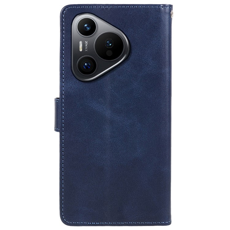 For Huawei Pura 70 Stand Case Calf Texture Leather Phone Cover with Wallet - Blue