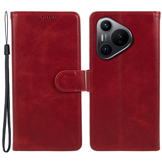 For Huawei Pura 70 Stand Case Calf Texture Leather Phone Cover with Wallet - Red