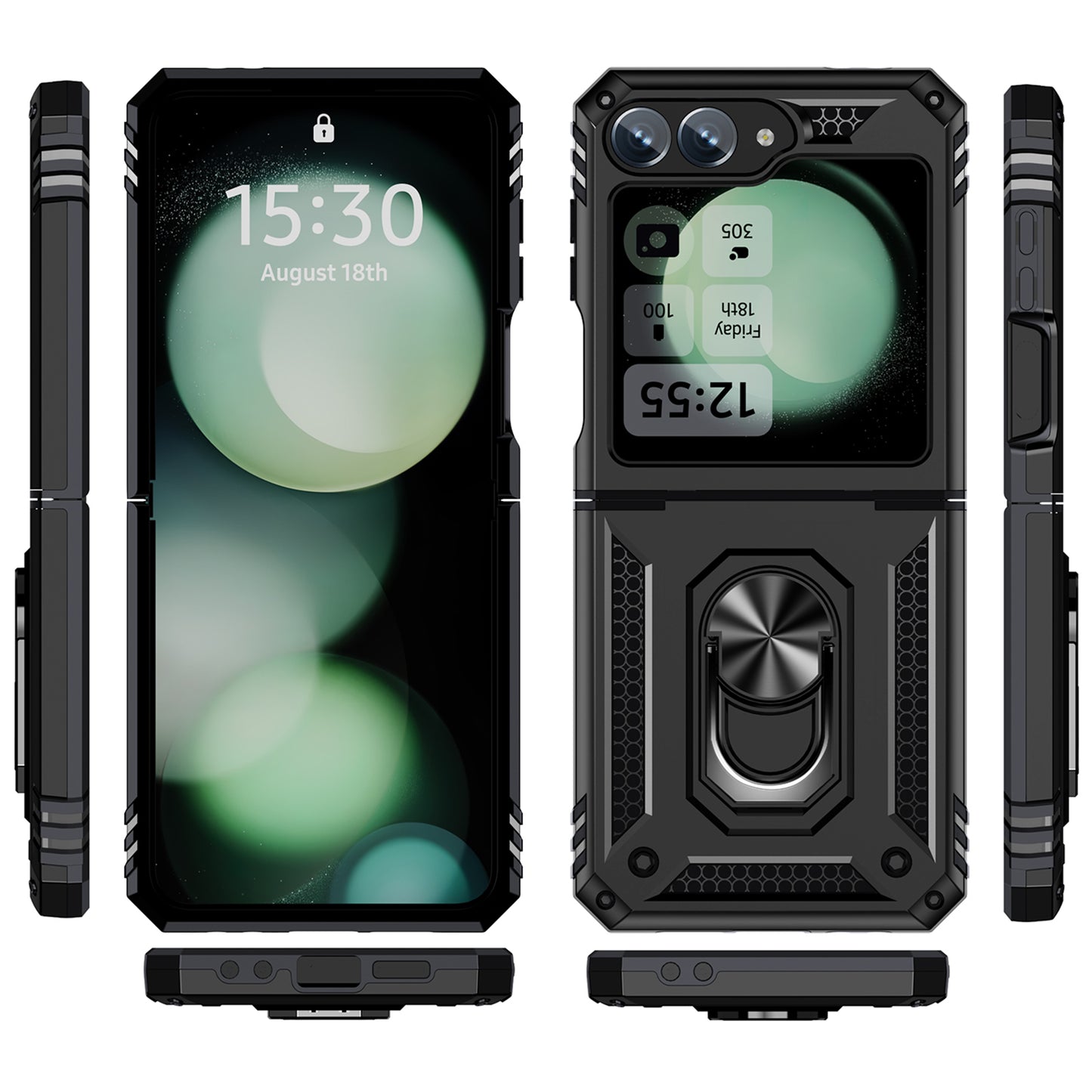 For Samsung Galaxy Z Flip5 5G Case TPU+PC Phone Cover with Ring Kickstand Drop Protection - Black