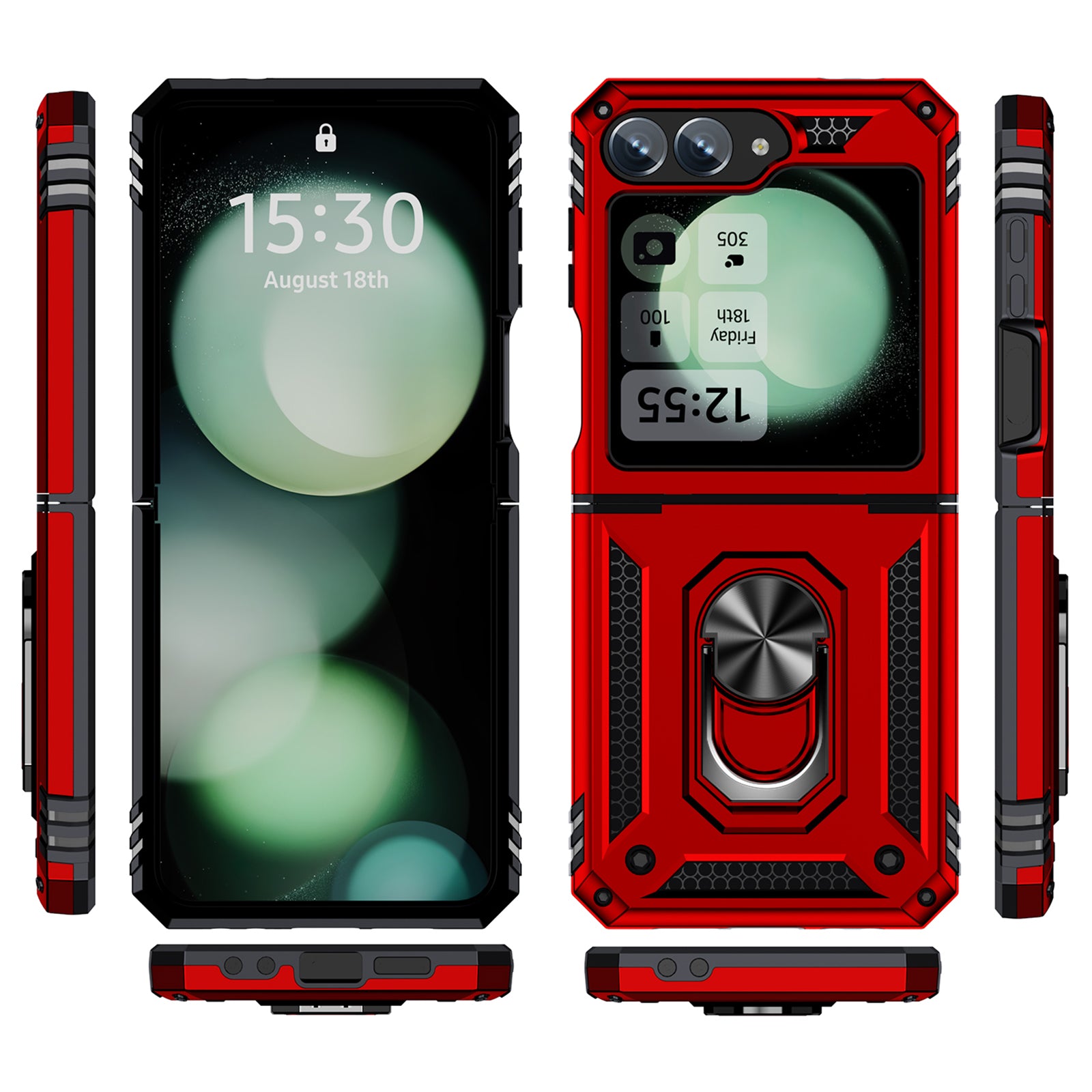 For Samsung Galaxy Z Flip5 5G Case TPU+PC Phone Cover with Ring Kickstand Drop Protection - Red