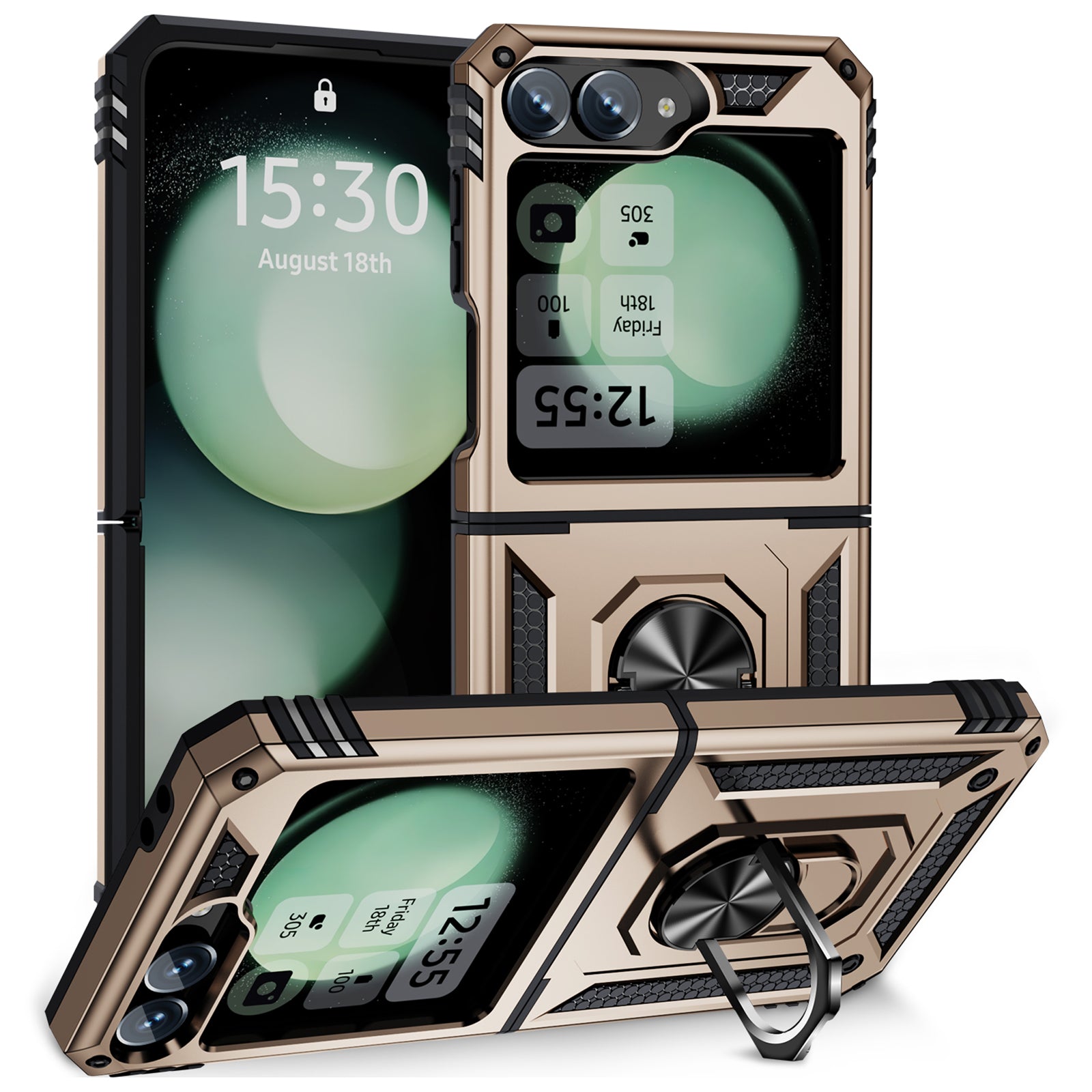 For Samsung Galaxy Z Flip5 5G Case TPU+PC Phone Cover with Ring Kickstand Drop Protection - Gold