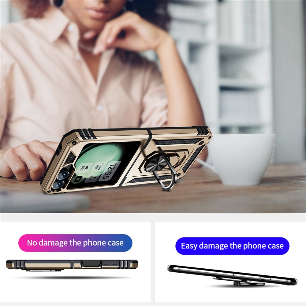 For Samsung Galaxy Z Flip7 FE 5G / Z Flip6 5G Case TPU+PC Phone Cover with Ring Kickstand Drop Protection - Gold