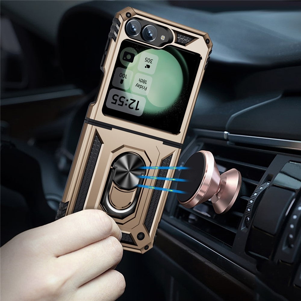 For Samsung Galaxy Z Flip7 FE 5G / Z Flip6 5G Case TPU+PC Phone Cover with Ring Kickstand Drop Protection - Gold