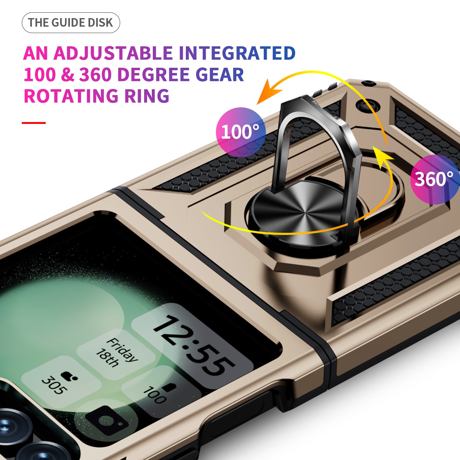 For Samsung Galaxy Z Flip5 5G Case TPU+PC Phone Cover with Ring Kickstand Drop Protection - Gold