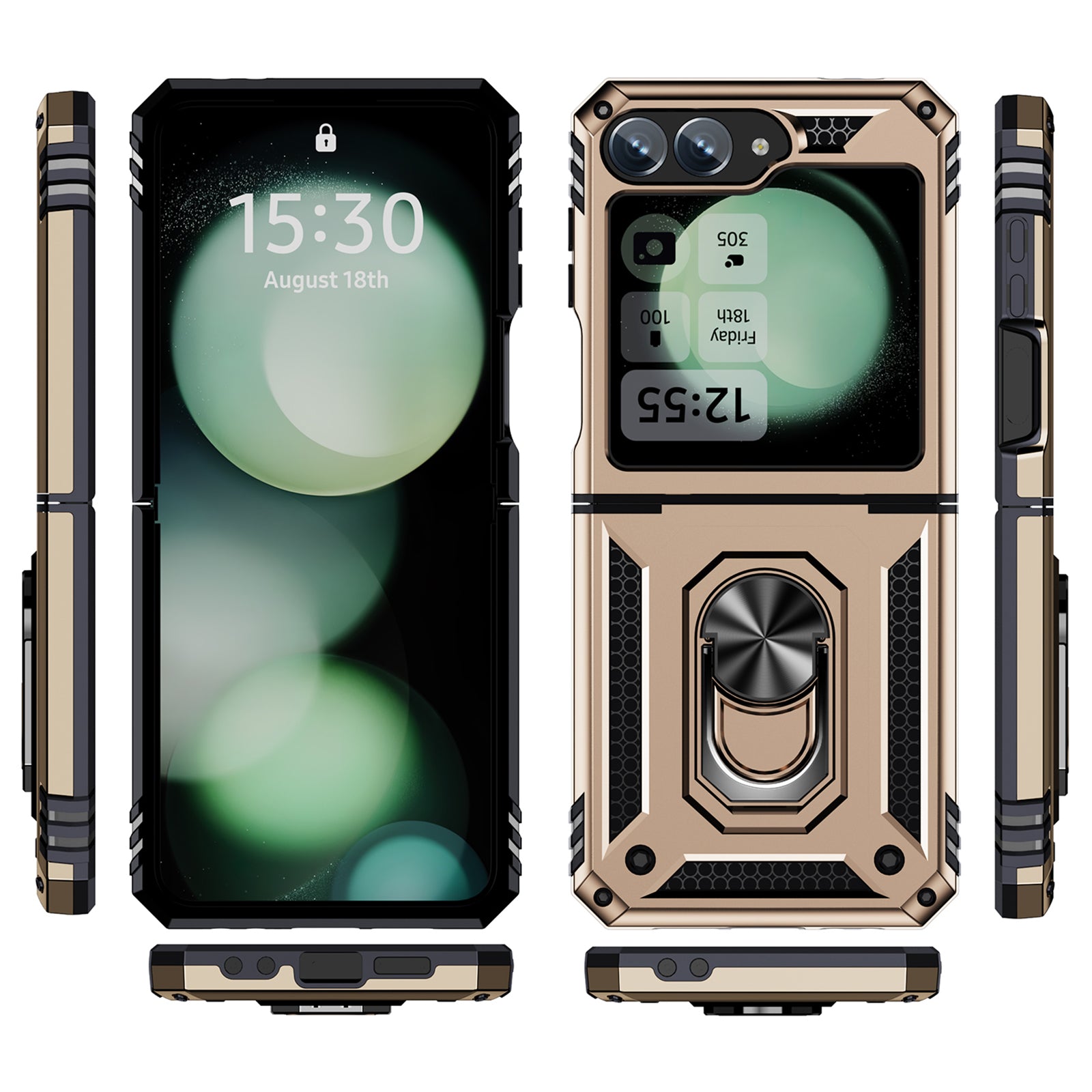 For Samsung Galaxy Z Flip5 5G Case TPU+PC Phone Cover with Ring Kickstand Drop Protection - Gold