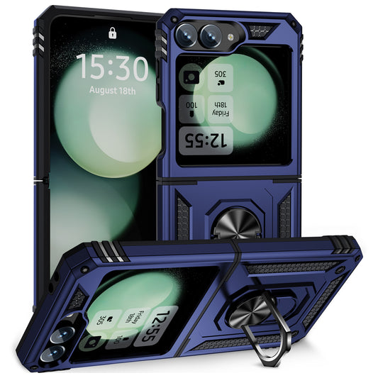 For Samsung Galaxy Z Flip5 5G Case TPU+PC Phone Cover with Ring Kickstand Drop Protection - Blue