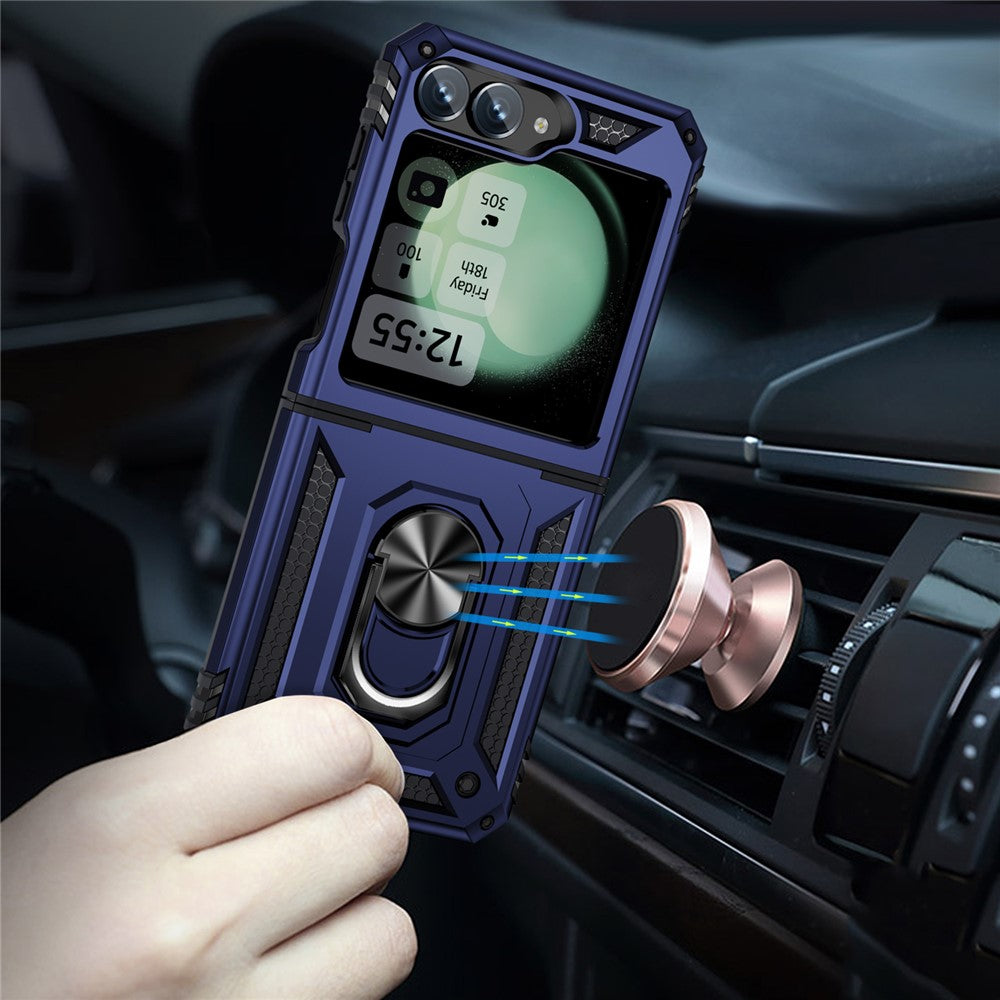 For Samsung Galaxy Z Flip7 FE 5G / Z Flip6 5G Case TPU+PC Phone Cover with Ring Kickstand Drop Protection - Blue