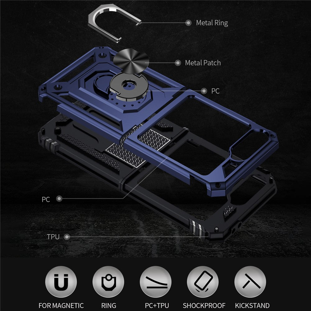 For Samsung Galaxy Z Flip7 FE 5G / Z Flip6 5G Case TPU+PC Phone Cover with Ring Kickstand Drop Protection - Blue