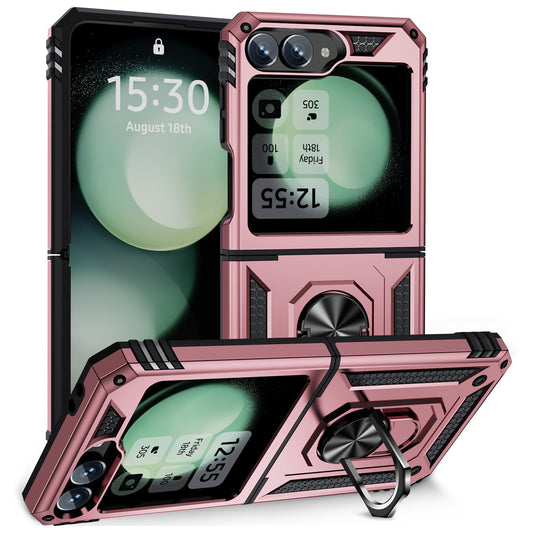 For Samsung Galaxy Z Flip5 5G Case TPU+PC Phone Cover with Ring Kickstand Drop Protection - Rose Gold